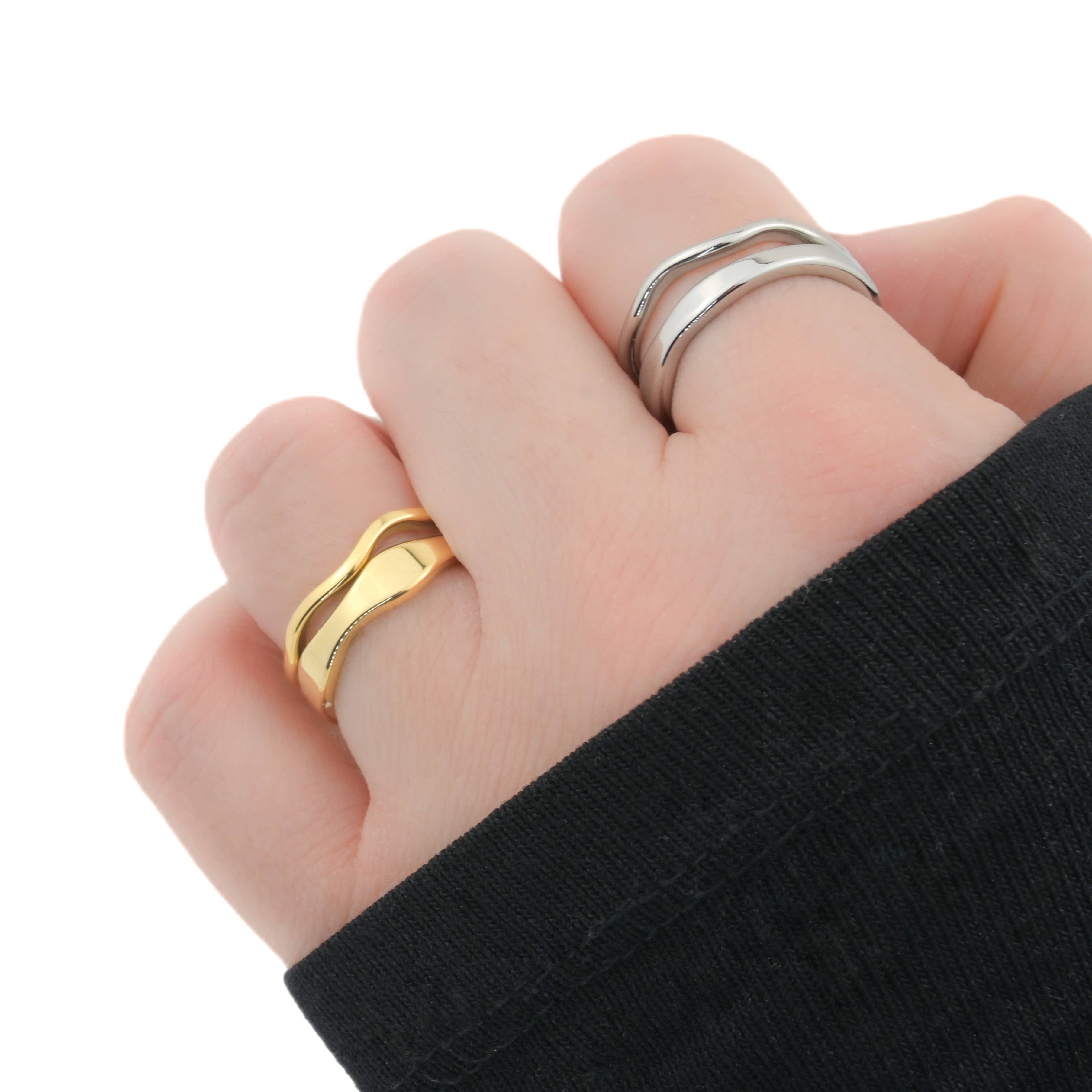 Tarnish-proof Gold Ring Set - 18k Gold Filled Wave Rings