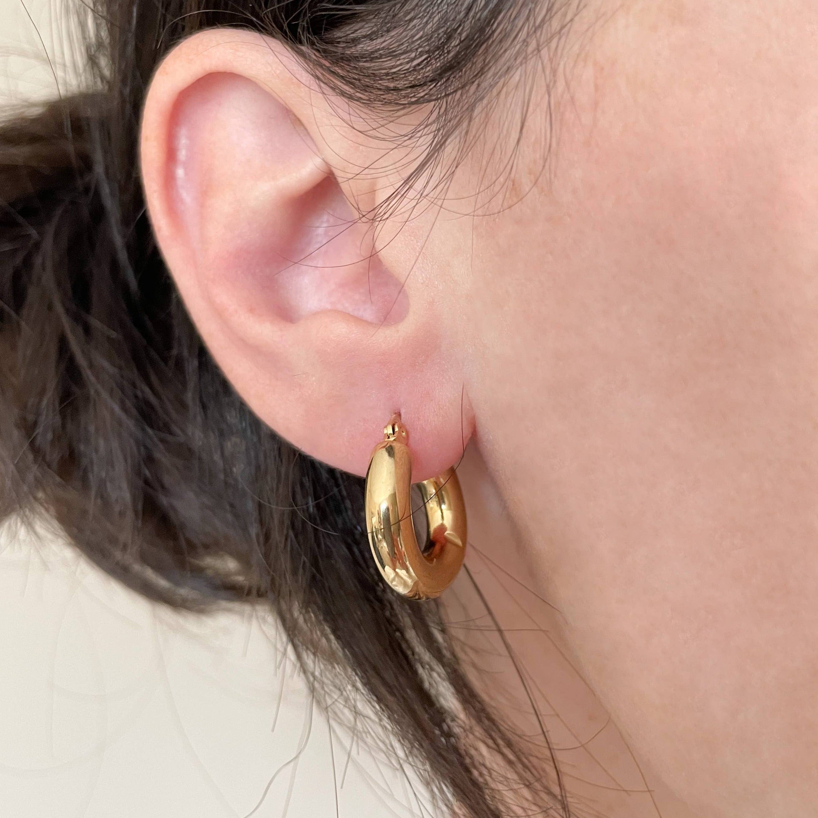 Thick Gold Hoop Earrings -  Tarnish-free Tube Hoops