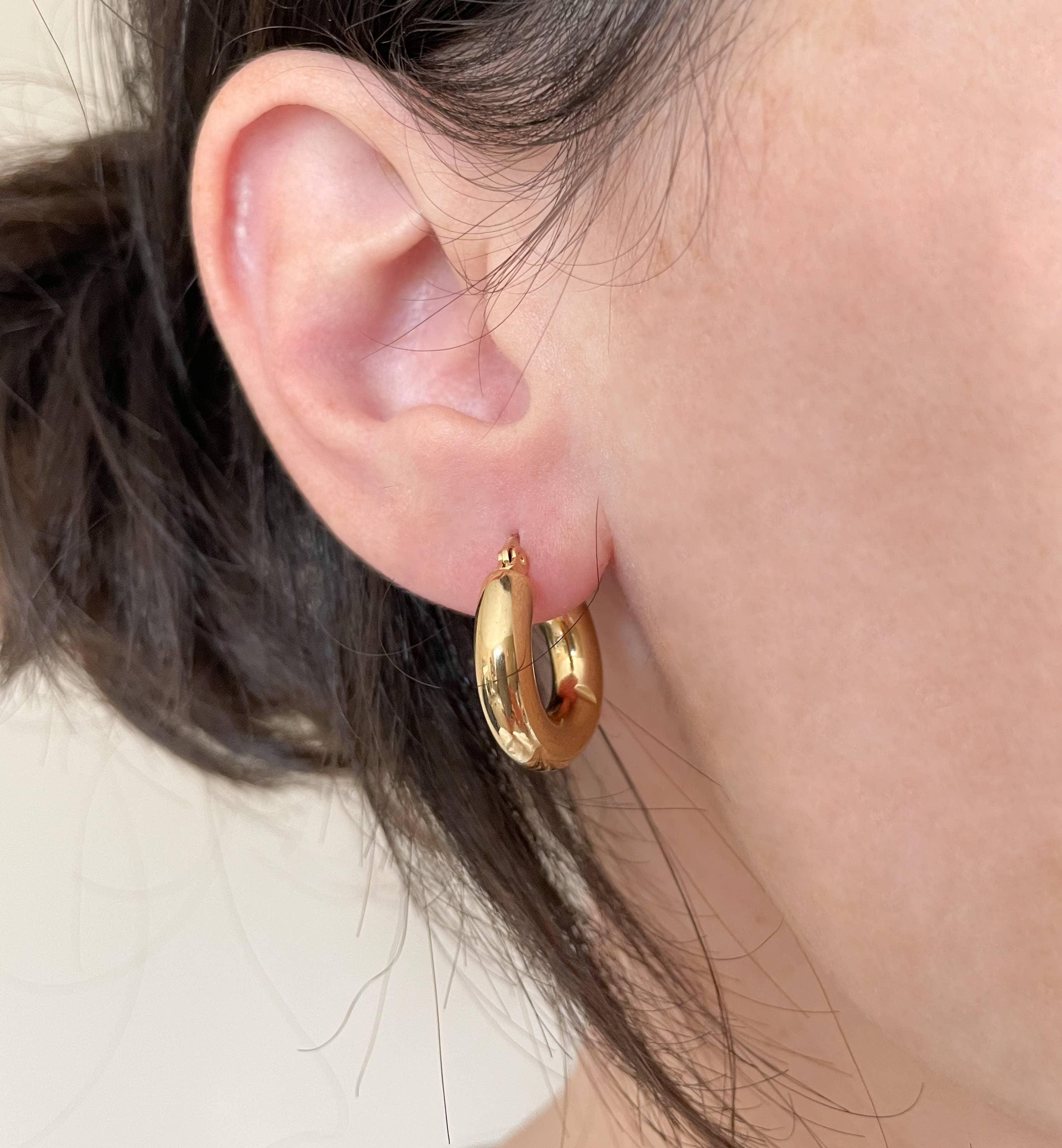 Thick Gold Hoop Earrings -  Tarnish-free Tube Hoops