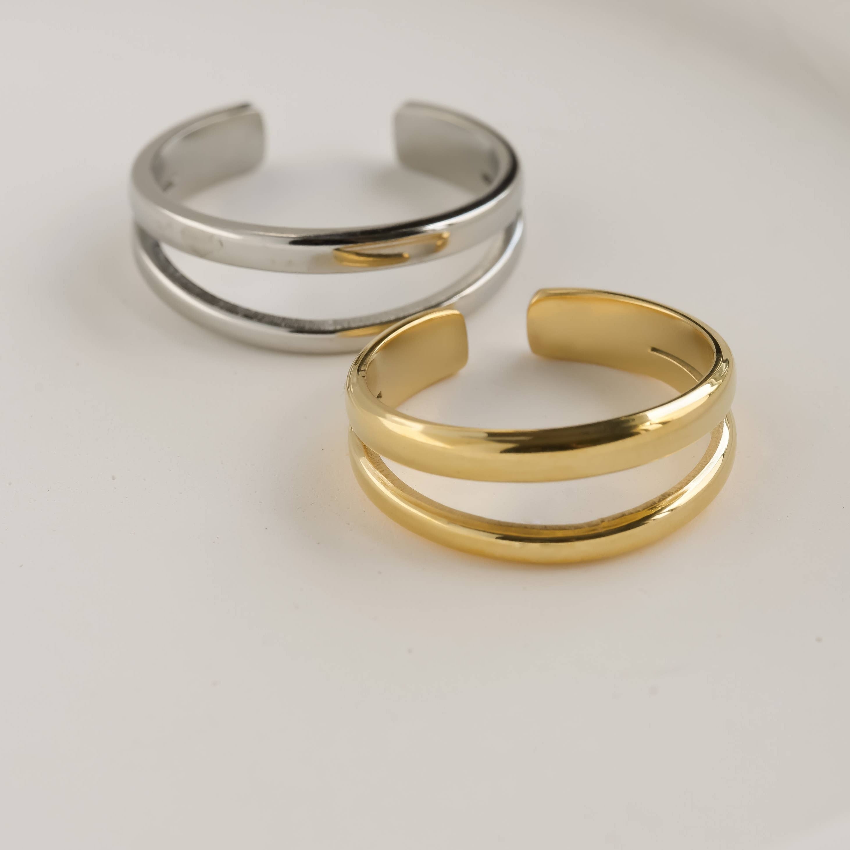 Layered Gold Ring - Stainless Steel Open Double Layered Ring (512)