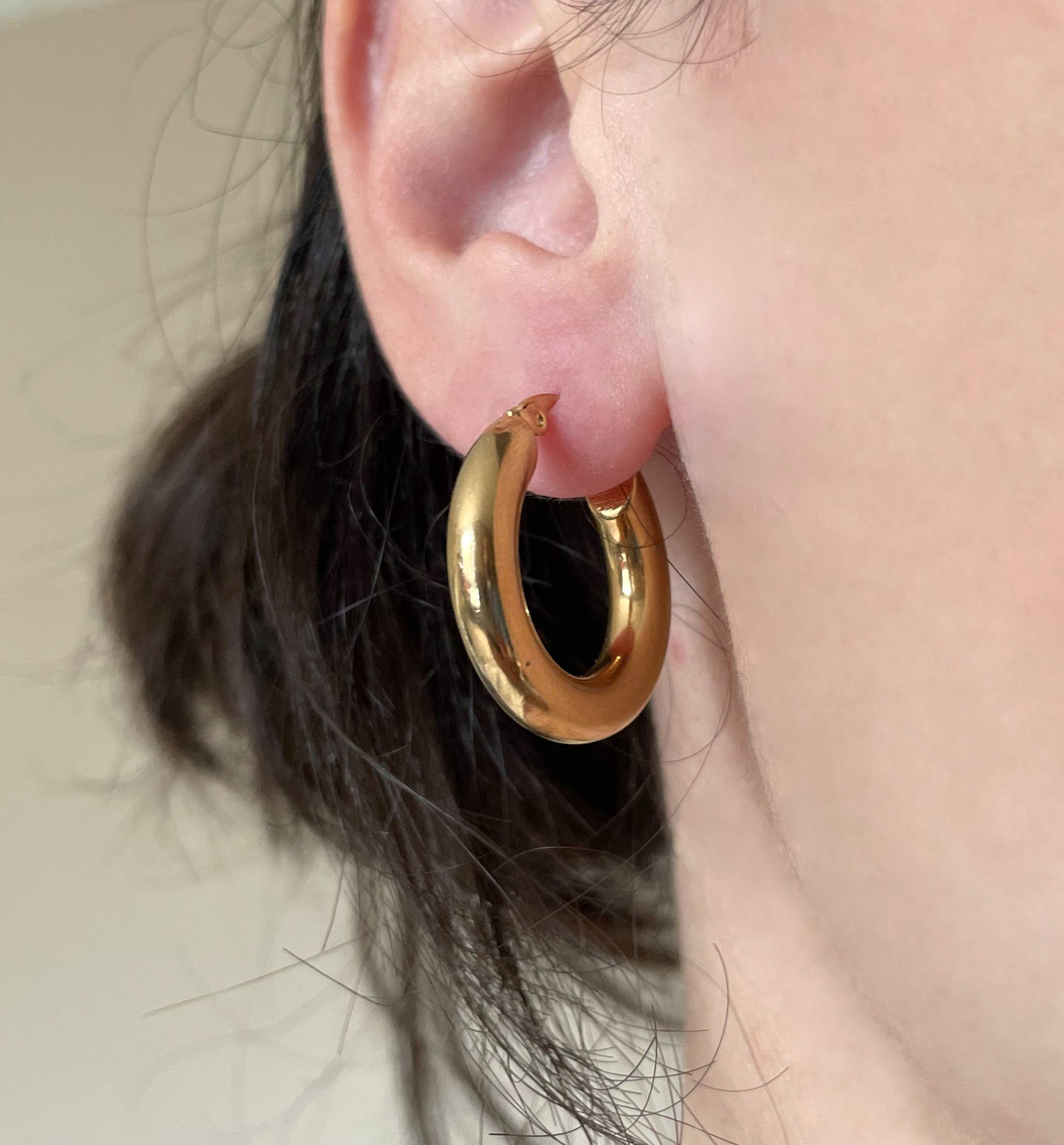 Thick Gold Hoop Earrings -  Tarnish-free Tube Hoops