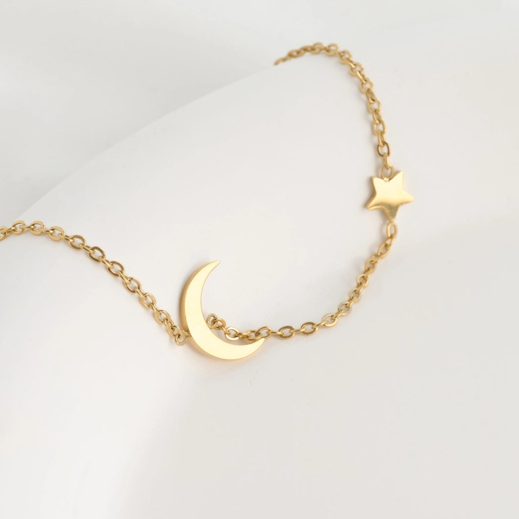 Moon Star Bracelet - 18K Gold Plated Titanium Steel Bracelet