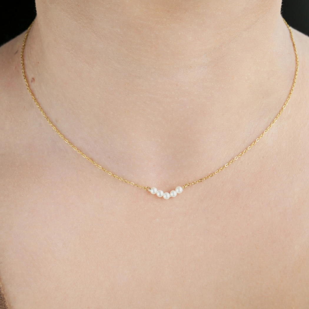 Pearl Chain Choker - Dainty Pearl Bar Necklace