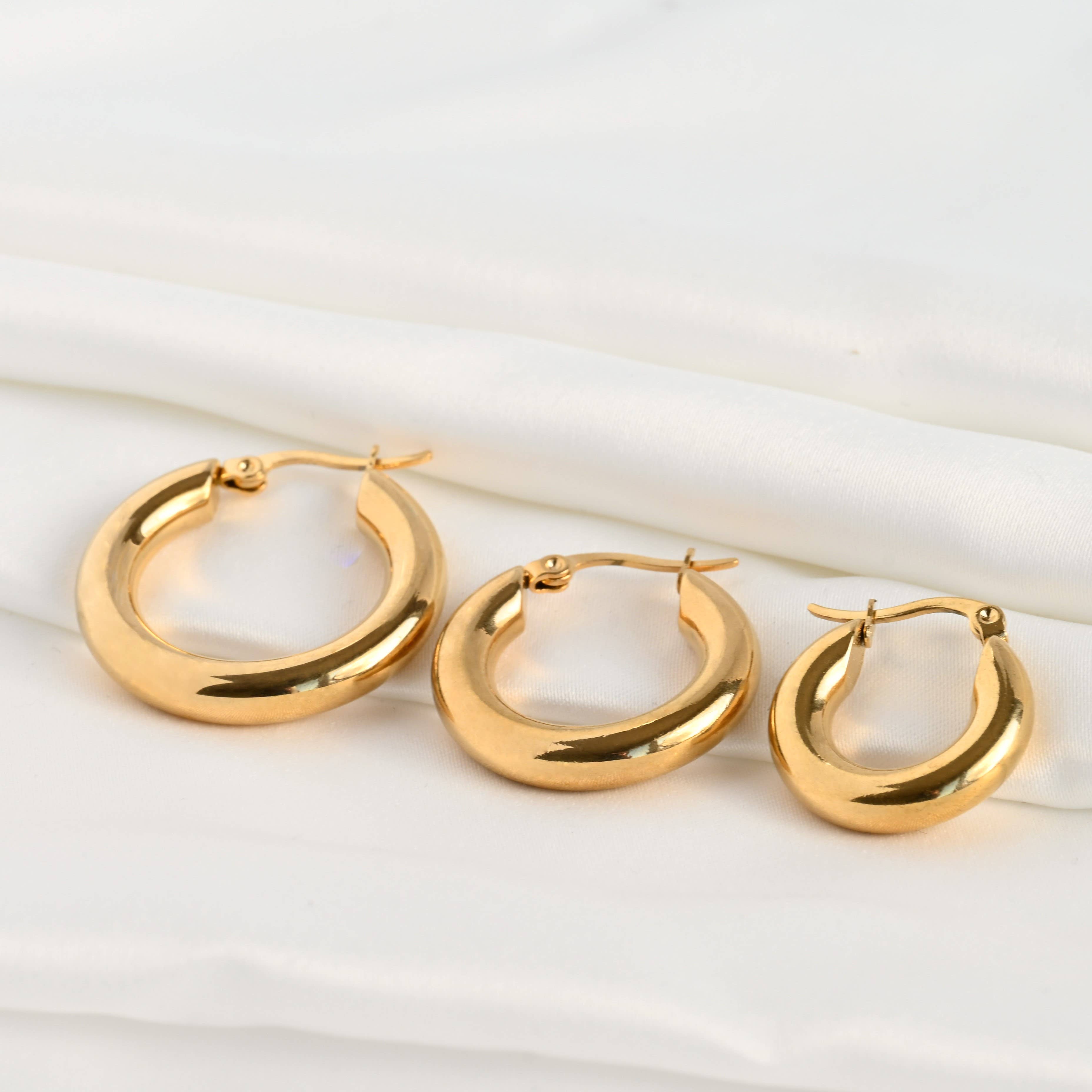 Thick Gold Hoop Earrings -  Tarnish-free Tube Hoops