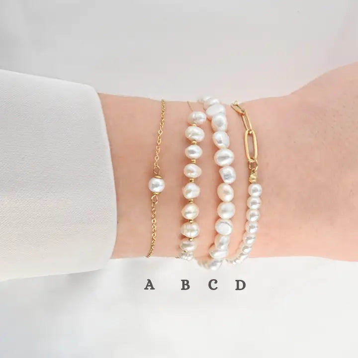 Dainty Pearl Bracelets - 18k Gold Pearl Chain Bracelets