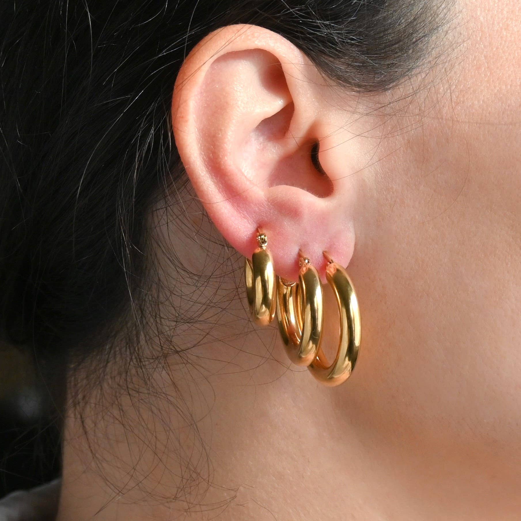 Thick Gold Hoop Earrings -  Tarnish-free Tube Hoops