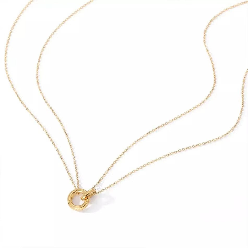 Aurora Double Circle Gold Cable Chain Necklace